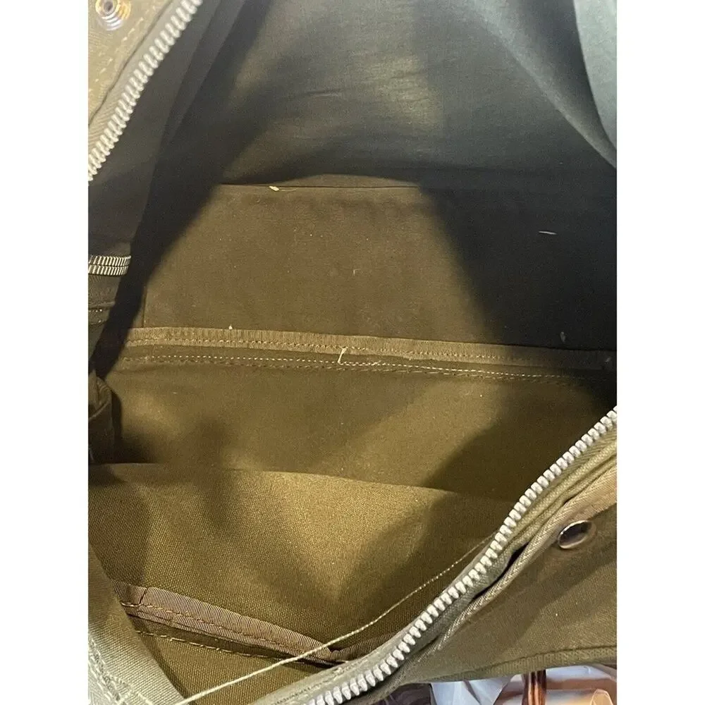Vintage Army Green With Brown‎ Leather Trim Duffle Bag